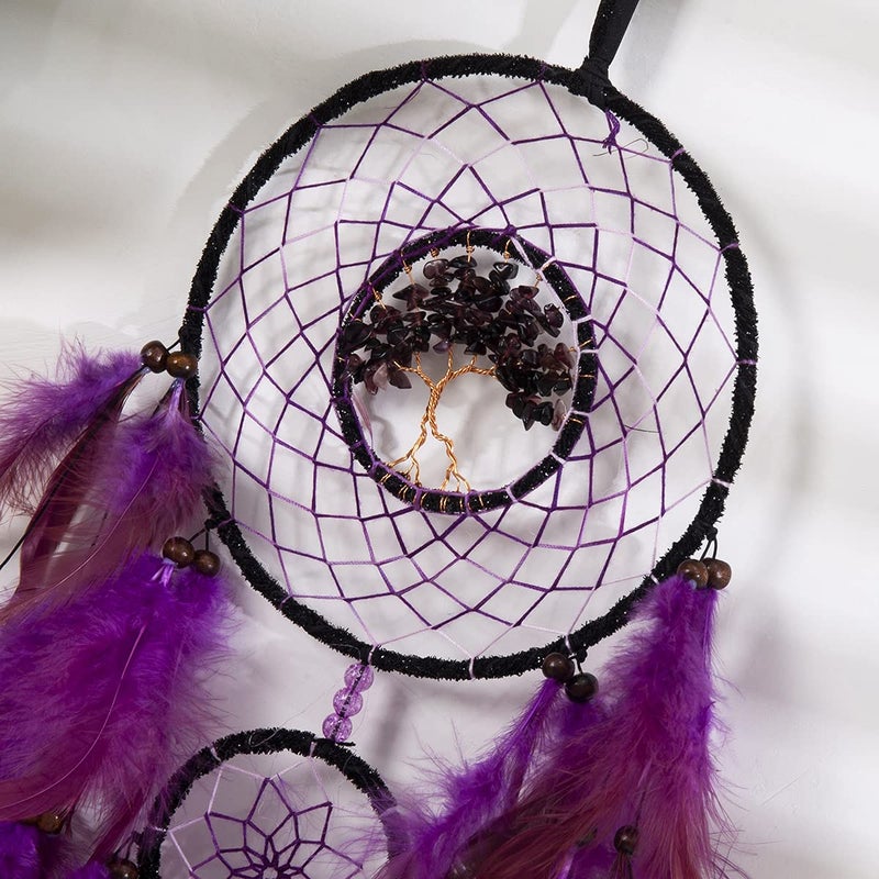Dreamocean Dream Catcher  Handmade Dreamcatcher with Healing Crystal Stone  Tree of Life Dream Catchers Hanging Ornament for Home Bedroom Birthday Party  Perfect Craft Gift for Kids (Purple) - Image 3